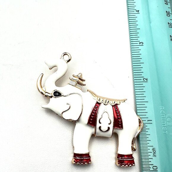 Womens Elephant Brooch Pin Red White Enamel Gold Tone Statement Vintage Style - Picture 3 of 5